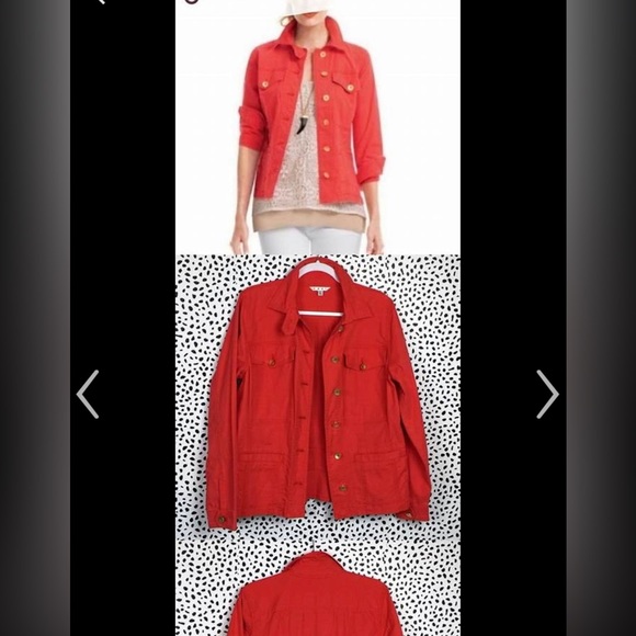 Cabi Red Utility jacket with gold buttons & cute back ruffle. - Picture 2 of 8